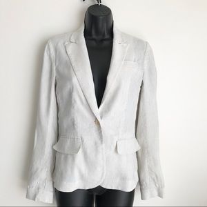 Theory One Button Linen Pin Striped White Blazer 0
